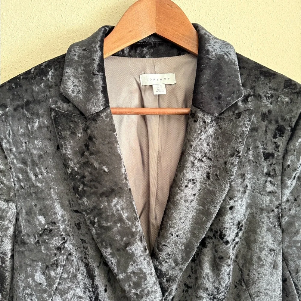 Topshop Black Crushed Velvet Blazer US 10 Double Breasted - Picture 9 of 13